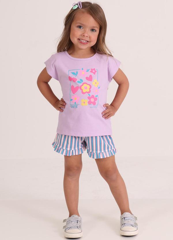 Tink Bink - Conjunto Blusa com Silk e Short Estampado Lilas