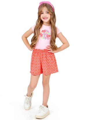 Tink Bink - Conjunto Blusa com Silk e Short Estampado Rosa - TINK BINK