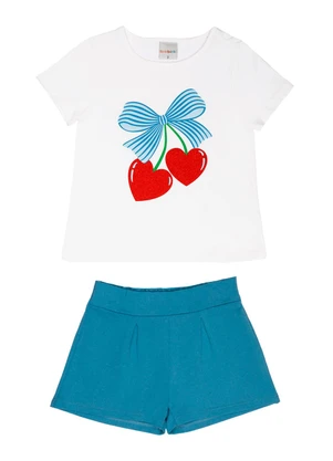 Tink Bink - Conjunto Blusa com Silk e Short Off White - TINK BINK