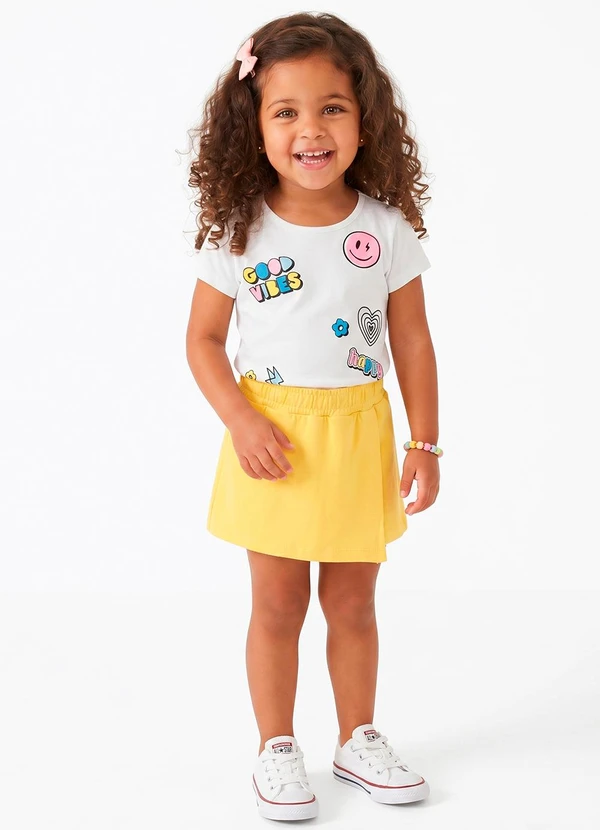 Sweet Lemon - Conjunto Blusa com Silk e Short Saia Branco