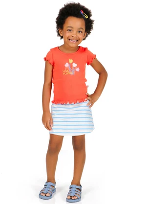 Tink Bink - Conjunto Blusa com Silk e Short Saia Laranja - TINK BINK