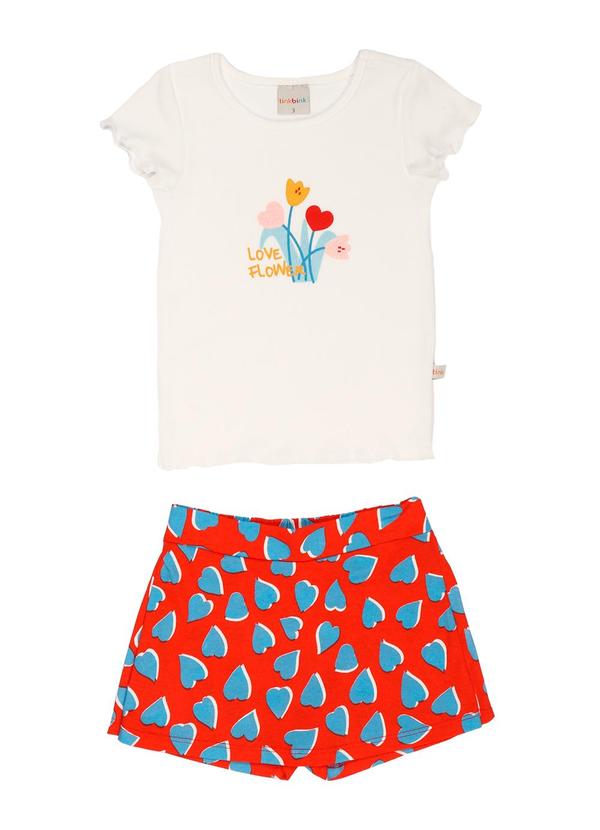 Tink Bink - Conjunto Blusa com Silk e Short Saia Off White
