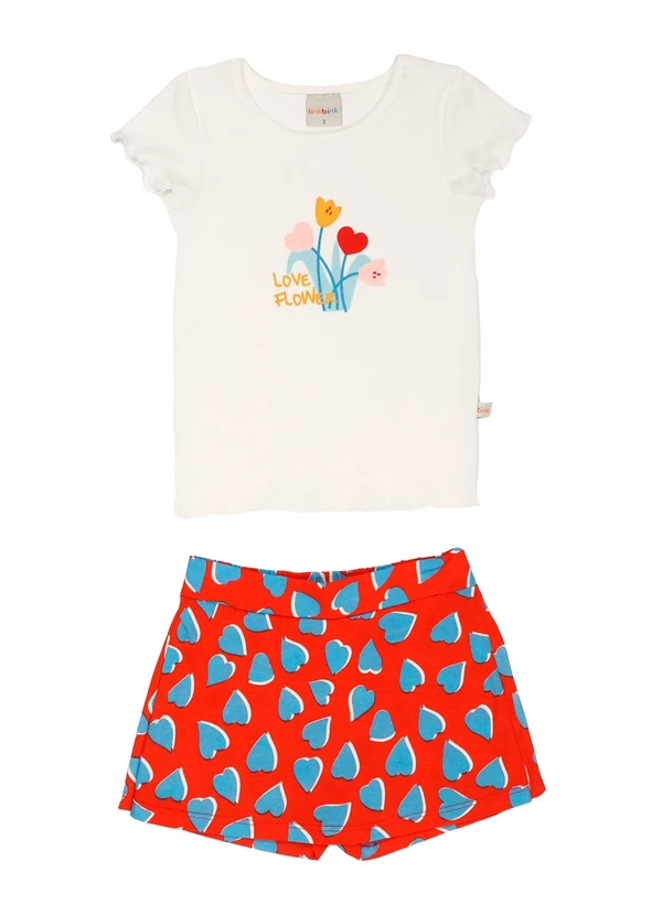 Tink Bink - Conjunto Blusa com Silk e Short Saia Off White 1