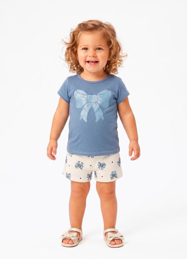 Sweet Lemon - Conjunto Blusa com Silk e Shorts Azul