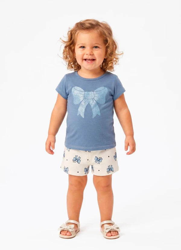Sweet Lemon - Conjunto Blusa com Silk e Shorts Azul