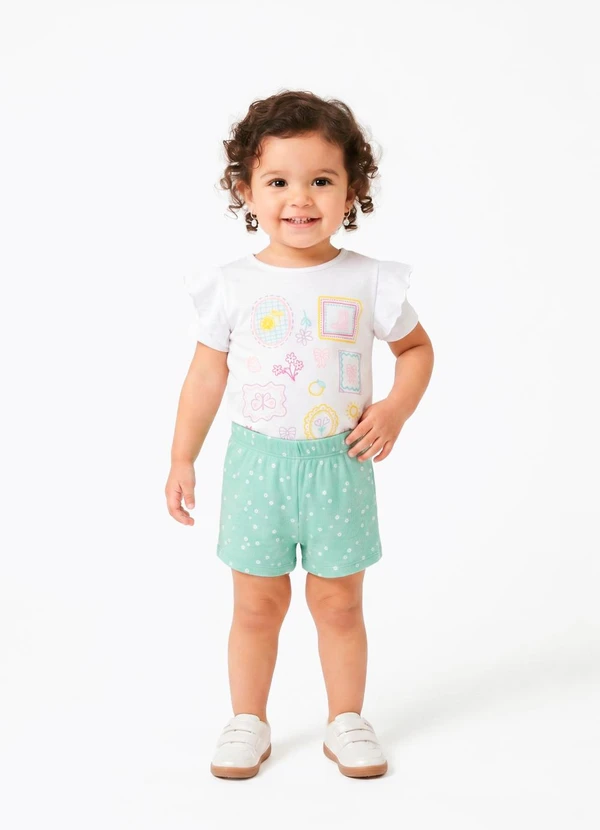 Sweet Lemon - Conjunto Blusa com Silk e Shorts Branco
