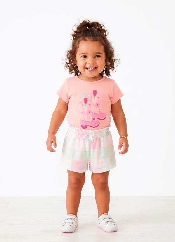 Sweet Lemon - Conjunto Blusa com Silk e Shorts Rosa