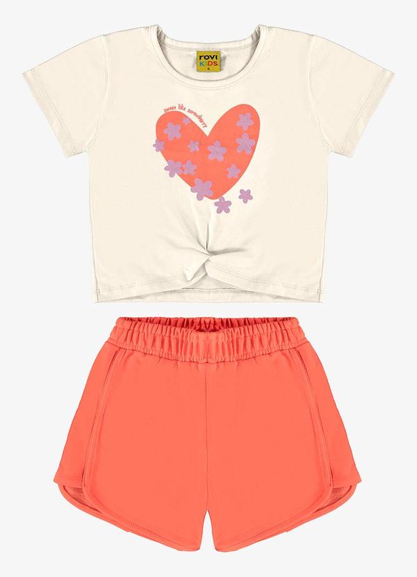 Rovi Kids - Conjunto Blusa Coração e Short Bege
