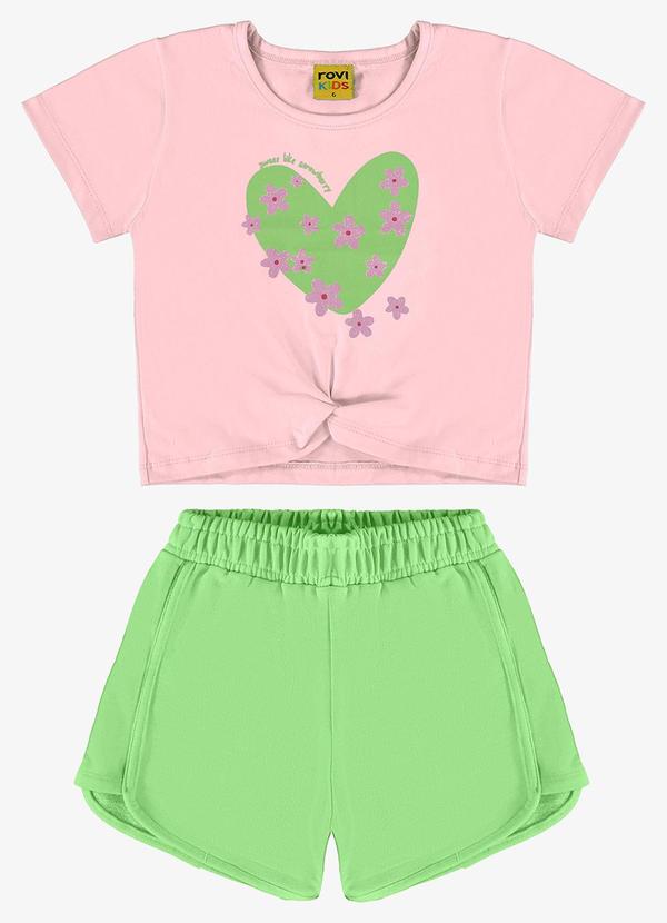 Rovi Kids - Conjunto Blusa Coração e Short Rosa