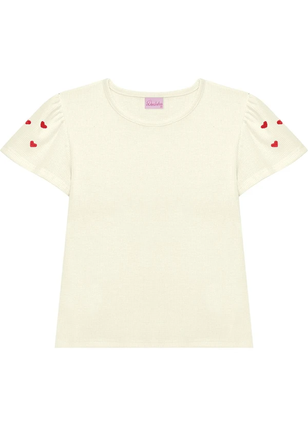 Duduka - Conjunto Blusa Coração e Short Saia Bege