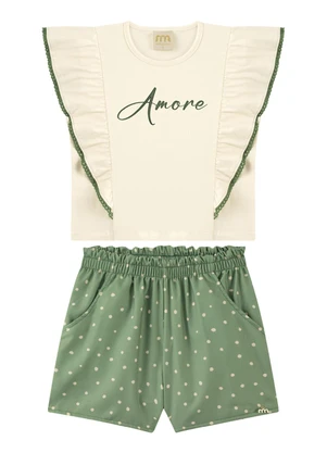 Milli e Nina - Conjunto Blusa Cotton com Shorts em Verde - MILLI E NINA