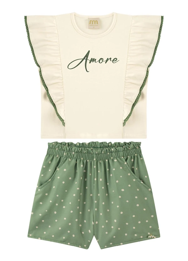 Milli e Nina - Conjunto Blusa Cotton com Shorts em Verde