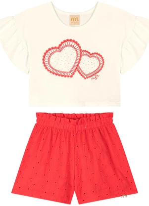 Milli e Nina - Conjunto Blusa Cotton com Sshorts Laise Bege - MILLI E NINA