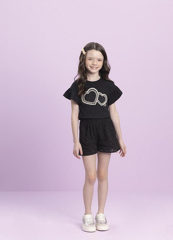 Milli e Nina - Conjunto Blusa Cotton com Sshorts Laise Preto
