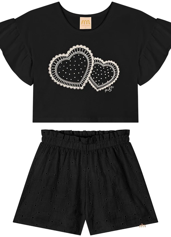 Milli e Nina - Conjunto Blusa Cotton com Sshorts Laise Preto 2