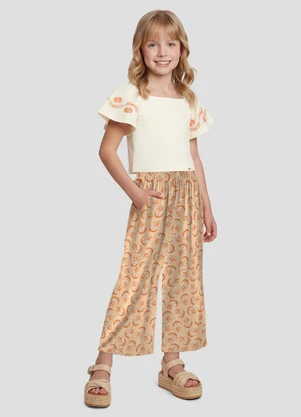 Kely Kety - Conjunto Blusa Cotton e Calça Viscose Bege - KELY KETY