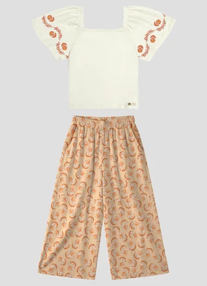 Kely Kety - Conjunto Blusa Cotton e Calça Viscose Bege - KELY KETY