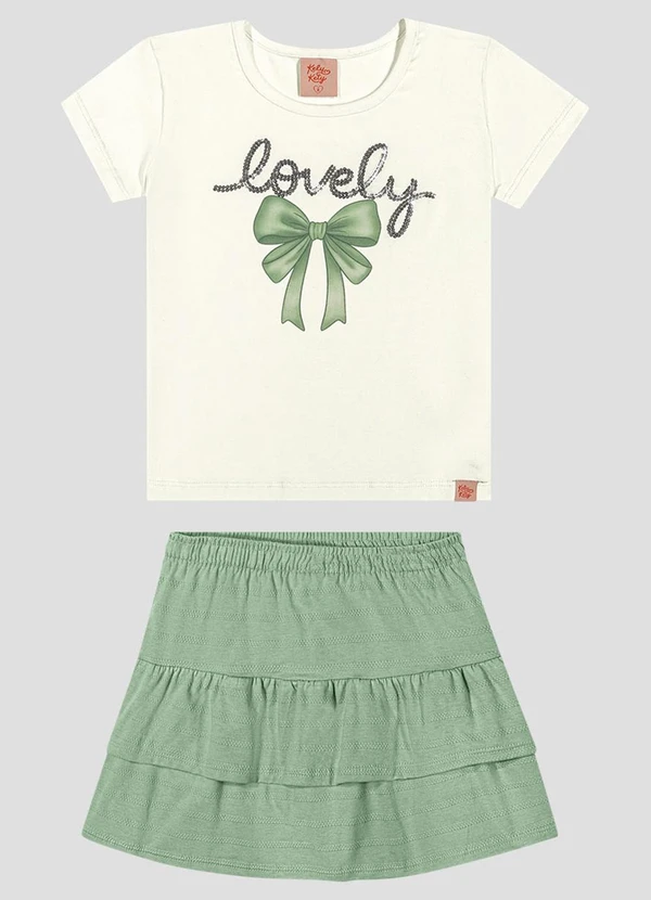 Kely Kety - Conjunto Blusa Cotton e Saia Stripe Bege