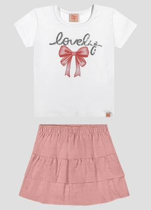 Kely Kety - Conjunto Blusa Cotton e Saia Stripe Branco - KELY KETY