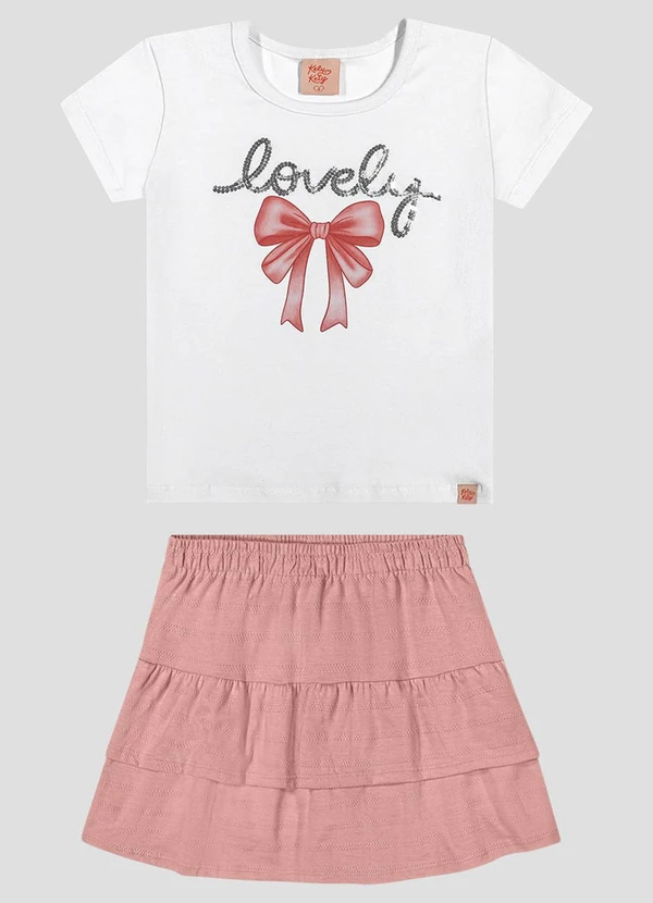 Kely Kety - Conjunto Blusa Cotton e Saia Stripe Branco