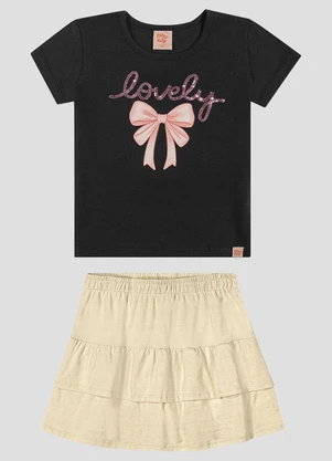 Kely Kety - Conjunto Blusa Cotton e Saia Stripe Preto - KELY KETY