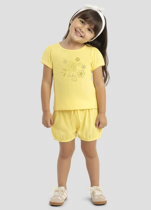 Kely Kety - Conjunto Blusa Cotton e Shorts em Malha Amarelo - KELY KETY