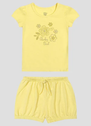 Kely Kety - Conjunto Blusa Cotton e Shorts em Malha Amarelo - KELY KETY