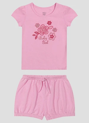 Kely Kety - Conjunto Blusa Cotton e Shorts em Malha Rosa - KELY KETY