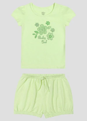 Kely Kety - Conjunto Blusa Cotton e Shorts em Malha Verde - KELY KETY
