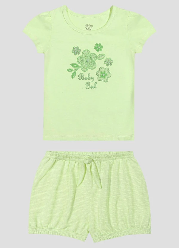 Kely Kety - Conjunto Blusa Cotton e Shorts em Malha Verde