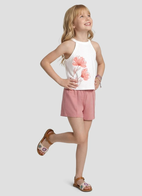 Kely Kety - Conjunto Blusa Cotton e Shorts Moletinho Branco