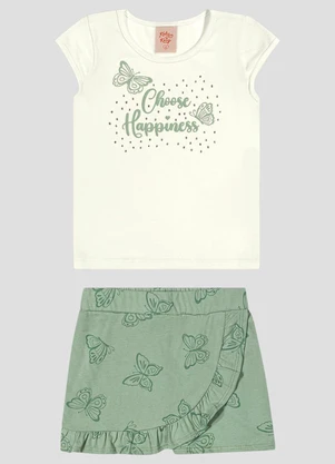 Kely Kety - Conjunto Blusa Cotton e Shorts-Saia Bege - KELY KETY