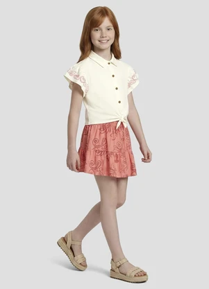 Kely Kety - Conjunto Blusa Cotton e Shorts Saia Bege - KELY KETY