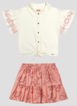 Kely Kety - Conjunto Blusa Cotton e Shorts Saia Bege - KELY KETY