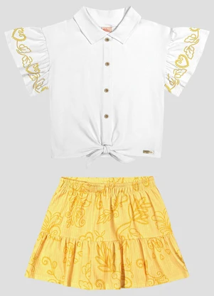 Kely Kety - Conjunto Blusa Cotton e Shorts Saia Branco - KELY KETY
