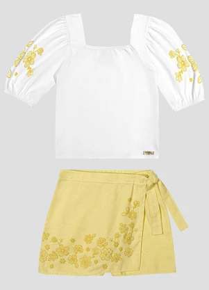 Kely Kety - Conjunto Blusa Cotton e Shorts Saia Branco - KELY KETY
