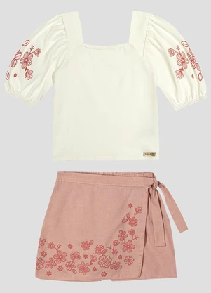 Kely Kety - Conjunto Blusa Cotton e Shorts Saia Cambuci Bege - KELY KETY