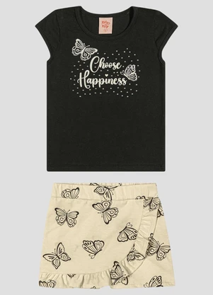 Kely Kety - Conjunto Blusa Cotton e Shorts-Saia Preto - KELY KETY