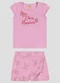 Kely Kety - Conjunto Blusa Cotton e Shorts-Saia Bege - variação: Rosa