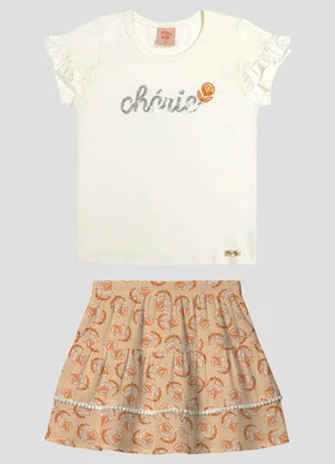 Kely Kety - Conjunto Blusa Cotton e Shorts Saia Viscose Bege - KELY KETY