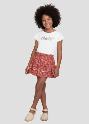 Kely Kety - Conjunto Blusa Cotton Shorts Saia Viscose Branco - KELY KETY