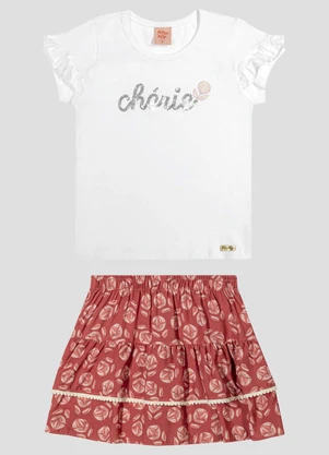 Kely Kety - Conjunto Blusa Cotton Shorts Saia Viscose Branco - KELY KETY