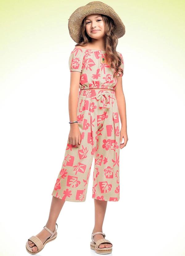 Fakini Kids - Conjunto Blusa Cropped/Calca Pantacourt Rosa