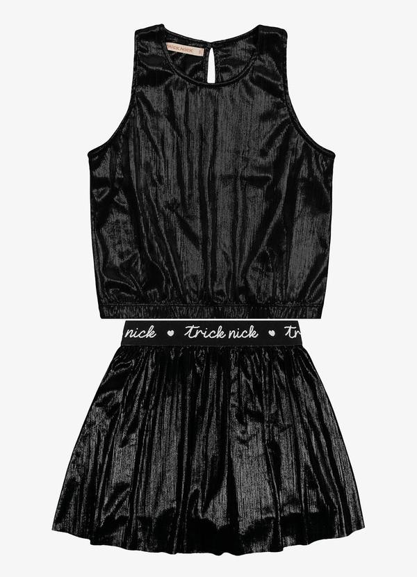 Trick Nick - Conjunto Blusa Cropped com Saia Preto