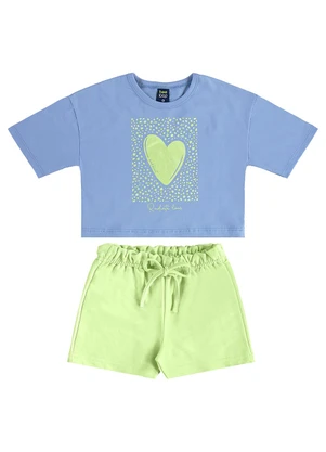 Bee Loop - Conjunto Blusa Cropped Coração Short Azul - BEE LOOP