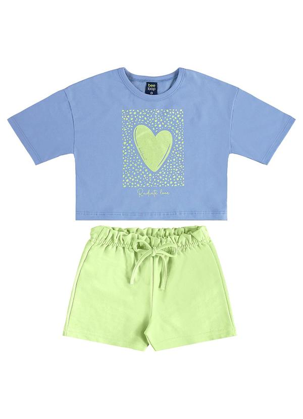 Bee Loop - Conjunto Blusa Cropped Coração Short Azul