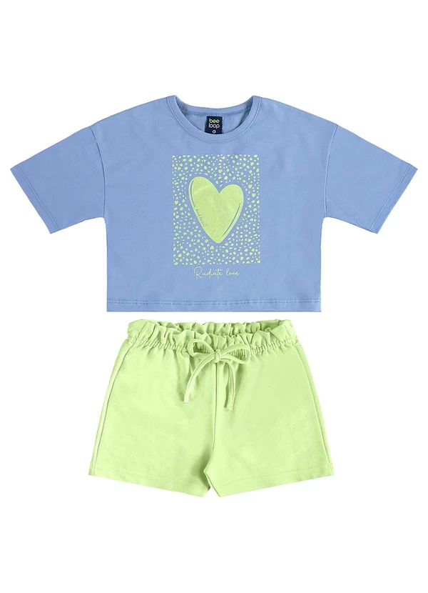 Bee Loop - Conjunto Blusa Cropped Coração Short Azul