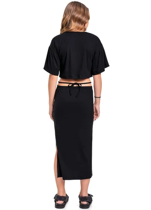 Gloss - Conjunto Blusa Cropped e Saia Midi Preto - GLOSS