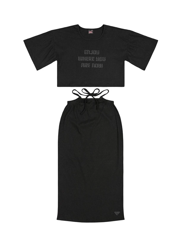 Gloss - Conjunto Blusa Cropped e Saia Midi Preto 3