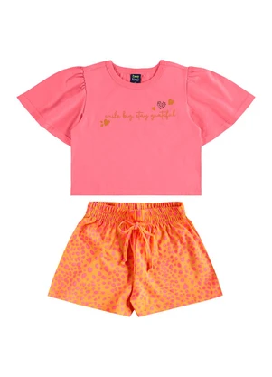 Bee Loop - Conjunto Blusa Cropped e Short Rosa - BEE LOOP
